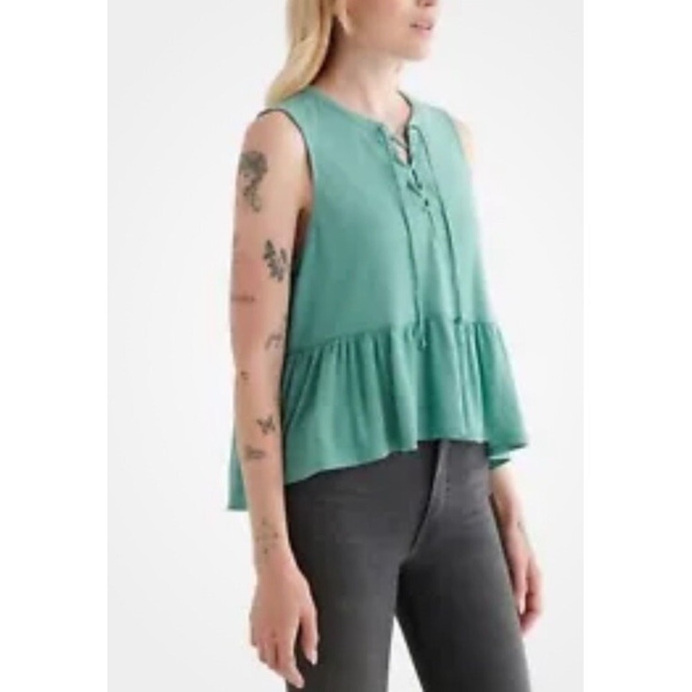 LUCKY BRAND Womens Green Stretch Sleeveless Peplum Top Small
